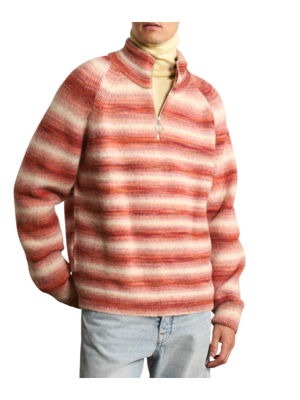 Pull col camioneur rayé écru orange Caramelo 622835 9422 Montagut Homme boutique Strasbourg vêtement shop front