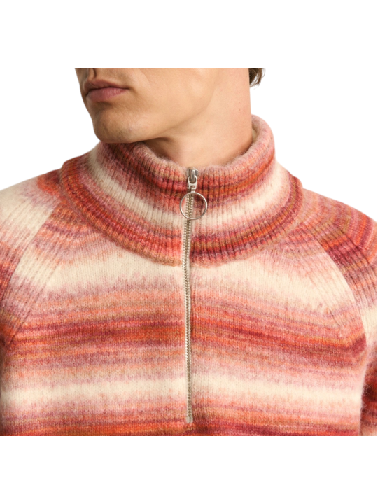 Pull col camioneur rayé écru orange Caramelo 622835 9422 Montagut Homme boutique Strasbourg vêtement shop détail