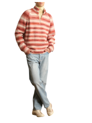 Pull col camioneur rayé écru orange Caramelo 622835 9422 Montagut Homme boutique Strasbourg vêtement shop look