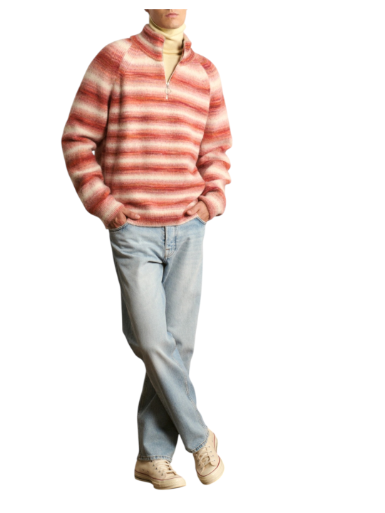 Pull col camioneur rayé écru orange Caramelo 622835 9422 Montagut Homme boutique Strasbourg vêtement shop look