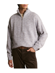 Pull camion zip bas Caspian laine chiné ciel marron 622844 9443 Montagut Homme boutique Strasbourg shop store vêtement front