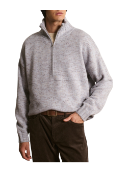 Pull camion zip bas Caspian laine chiné ciel marron 622844 9443 Montagut Homme boutique Strasbourg shop store vêtement front