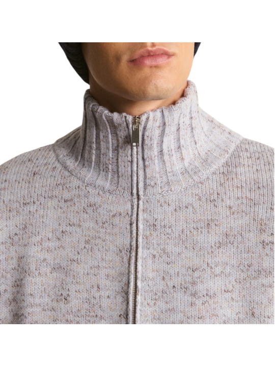 Pull camion zip bas Caspian laine chiné ciel marron 622844 9443 Montagut Homme boutique Strasbourg shop store vêtement détail