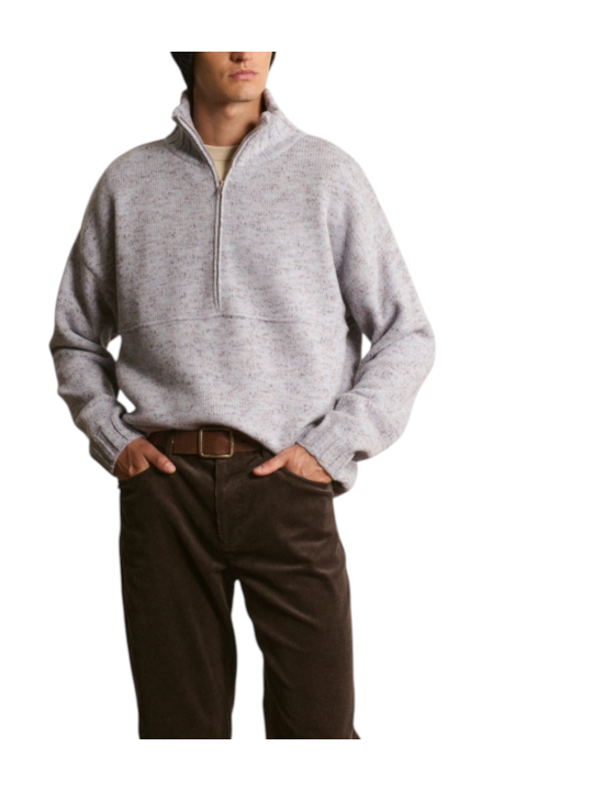 Pull camion zip bas Caspian laine chiné ciel marron 622844 9443 Montagut Homme boutique Strasbourg shop store vêtement look