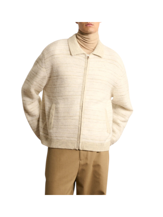 Veste zip chiné alpaga écru greige Caleb 622839 9514 Montagut Homme boutique Strasbourg vêtement shop store gilet front