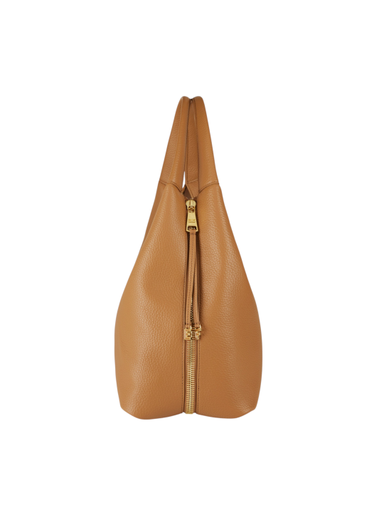 Sac cuir eco grainé porté épaule daino camel Elisabetta Franchi Femme BS23A 7270 AI6 boutique Strasbourg shop store bag side
