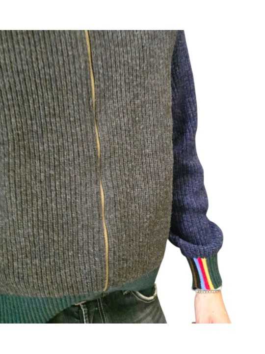Gilet Paul Smith patch brun bleu vert baya poignet Barbour homme MKN 1796 BR37 boutique Strasbourg vêtement mode store détail