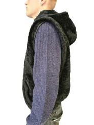 Gilet sans manche eco mouton capuche noir Ungaro Homme U3201 L5000 80 boutique Strasbourg mode vêtement store veste profil