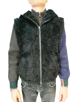 Gilet sans manche eco mouton capuche noir Ungaro Homme U3201 L5000 80 boutique Strasbourg mode vêtement store veste