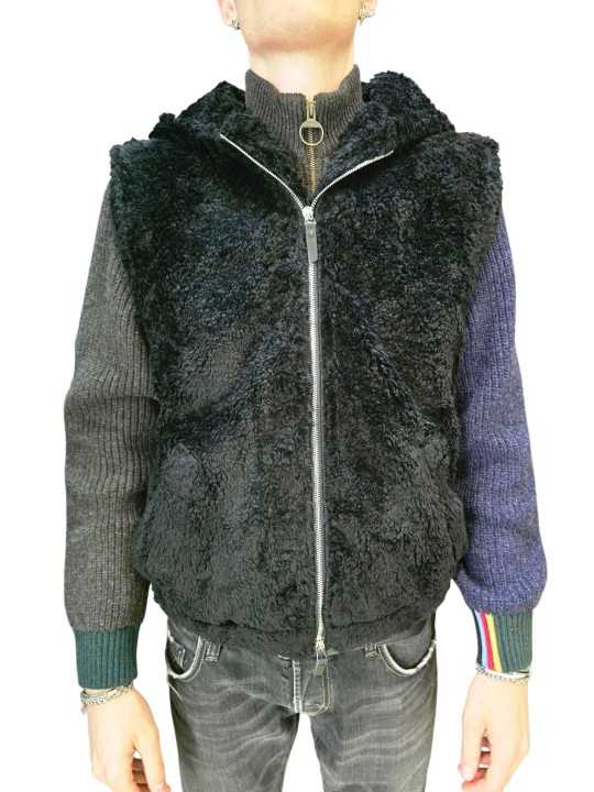 Gilet sans manche eco mouton capuche noir Ungaro Homme U3201 L5000 80 boutique Strasbourg mode vêtement store veste