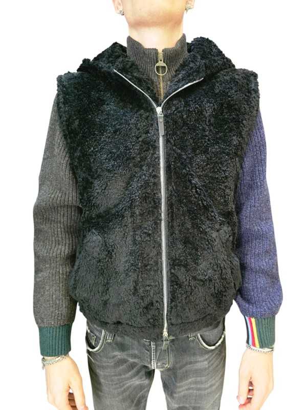 Gilet sans manche eco mouton capuche noir Ungaro Homme U3201 L5000 80 boutique Strasbourg mode vêtement store veste