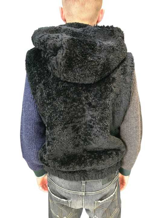 Gilet sans manche eco mouton capuche noir Ungaro Homme U3201 L5000 80 boutique Strasbourg mode vêtement store veste dos