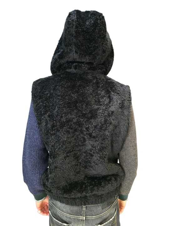 Gilet sans manche eco mouton capuche noir Ungaro Homme U3201 L5000 80 boutique Strasbourg mode vêtement store veste zoom