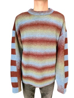 Pull rayé col rond brique ciel amande M2R A064 W22833 40 Paul Smith Homme boutique Strasbourg vêtement mode store front