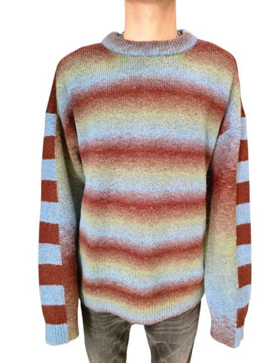 Pull rayé col rond brique ciel amande M2R A064 W22833 40 Paul Smith Homme boutique Strasbourg vêtement mode store front
