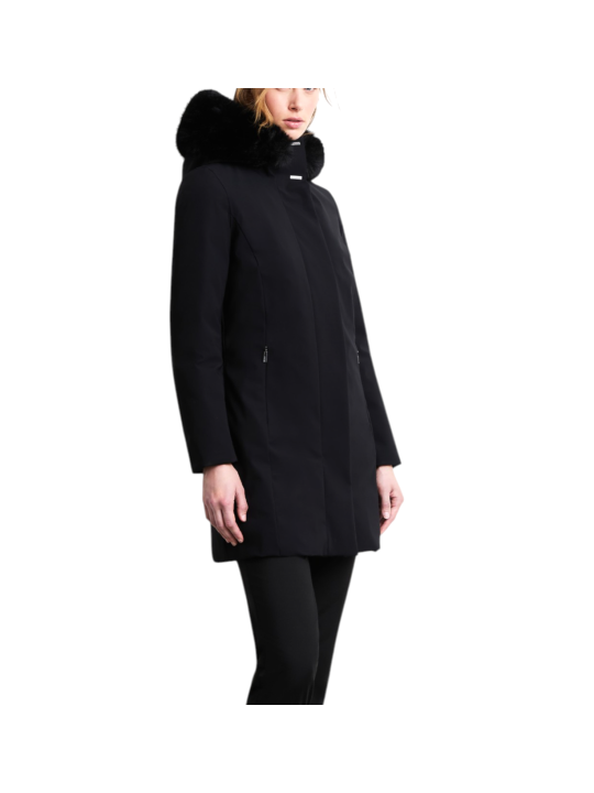 Doudoune mi longue surflex noir col fourrure RRD Roberto Ricci Design femme W26502F 10 boutique Strasbourg mode vêtement store p