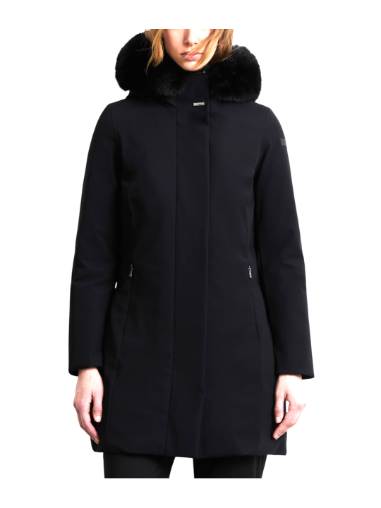 Doudoune mi longue surflex noir col fourrure RRD Roberto Ricci Design femme W26502F 10 boutique Strasbourg mode vêtement store f