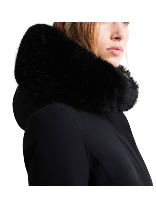 Doudoune mi longue surflex noir col fourrure RRD Roberto Ricci Design femme W26502F 10 boutique Strasbourg mode vêtement store d
