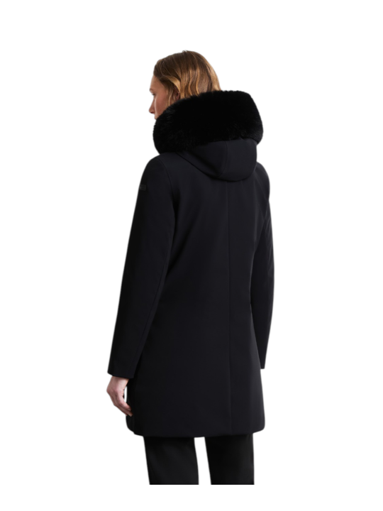 Doudoune mi longue surflex noir col fourrure RRD Roberto Ricci Design femme W26502F 10 boutique Strasbourg mode vêtement store d