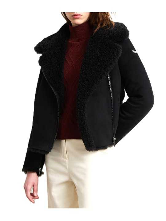 Perfecto noir éco shearling RRD Roberto Ricci Design Femme W26573 10 boutique Strasbourg mode vêtement store front