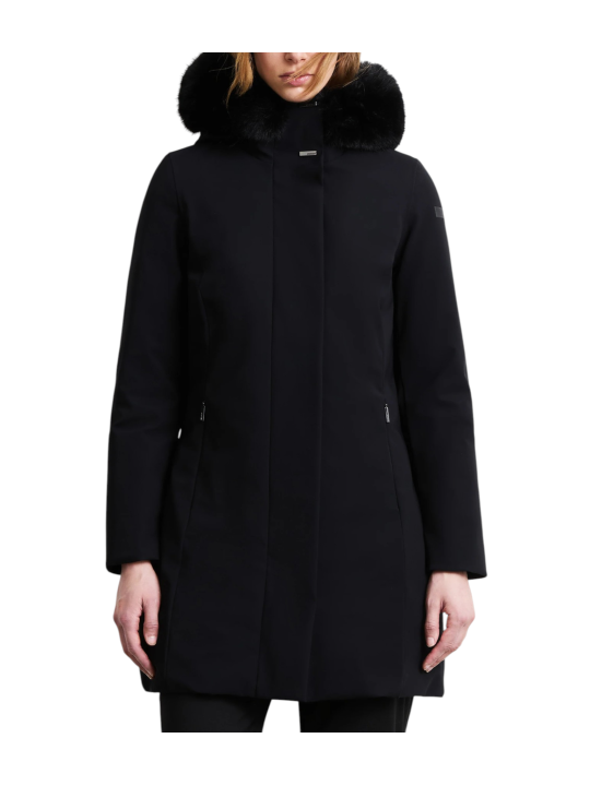 Doudoune mi longue surflex noir col fourrure RRD Roberto Ricci Design femme W26502F 10 boutique Strasbourg mode vêtement store f