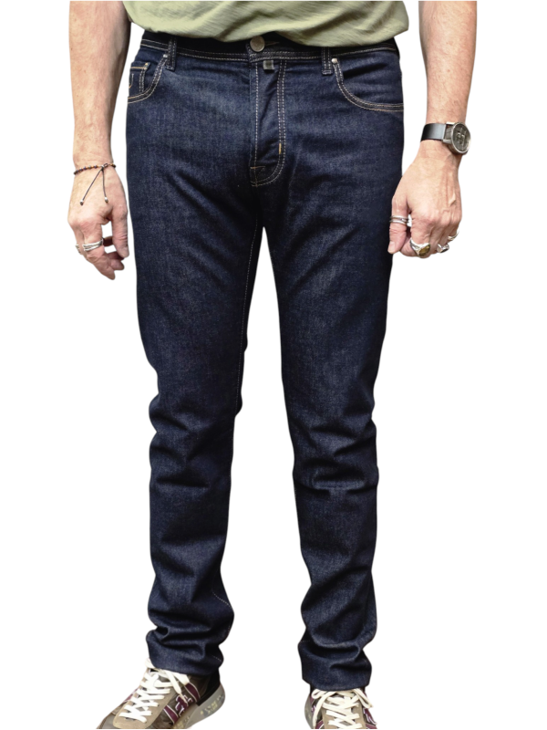 Jeans Bard brut chiné couture orange jacron bleu 4213 R1 Jacob Cohën Homme pantalon boutique Strasbourg vêtement mode front