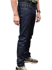 Jeans Bard brut chiné couture orange jacron bleu 4213 R1 Jacob Cohën Homme pantalon boutique Strasbourg vêtement mode profil