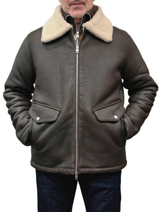 BLOUSON MOUTON RETOURNE CHOCO ECRU B2 90068 7043 8310 BALDESSARINI HOMME face fermé