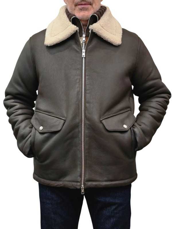 BLOUSON MOUTON RETOURNE CHOCO ECRU B2 90068 7043 8310 BALDESSARINI HOMME face fermé