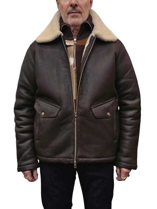 BLOUSON MOUTON RETOURNE CHOCO ECRU B2 90068 7043 8310 BALDESSARINI HOMME face moitié ouvert