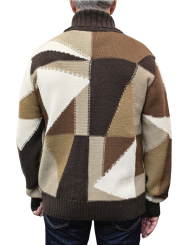 Pull patchwork col zip camel choco écru Baldessarini Homme B4 30125 5341 8310 boutique Strasbourg vêtement store mode fashion b