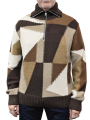 Pull patchwork col zip camel choco écru Baldessarini Homme B4 30125 5341 8310 boutique Strasbourg vêtement store mode fashion d