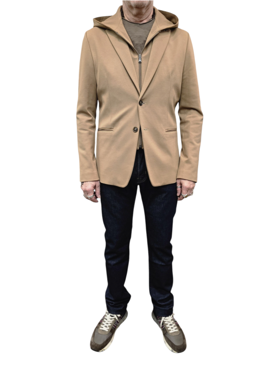 VESTE PLASTRON CAPUCHE AMOVIBLE CAMEL JERSEY U2070J G5211 17 UNGARO HOMME boutique Strasbourg mode costume look