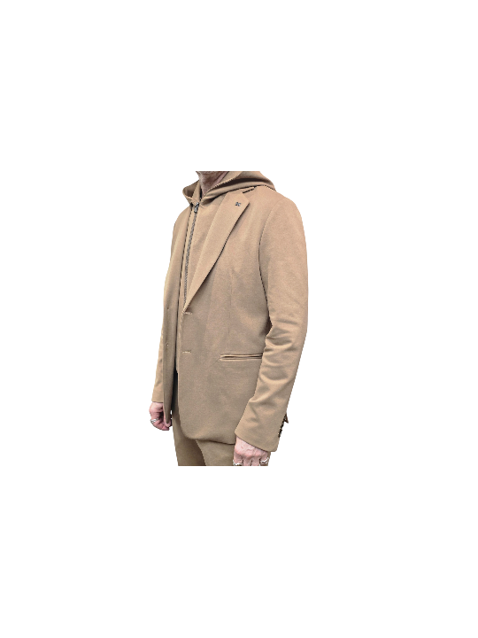 VESTE PLASTRON CAPUCHE AMOVIBLE CAMEL JERSEY U2070J G5211 17 UNGARO HOMME boutique Strasbourg mode costume side