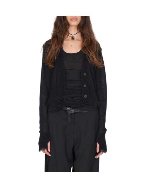 Cardigan soie mohair noir Isabel Benenato Femme DK52 01boutique Strasbourg mode avant garde store front