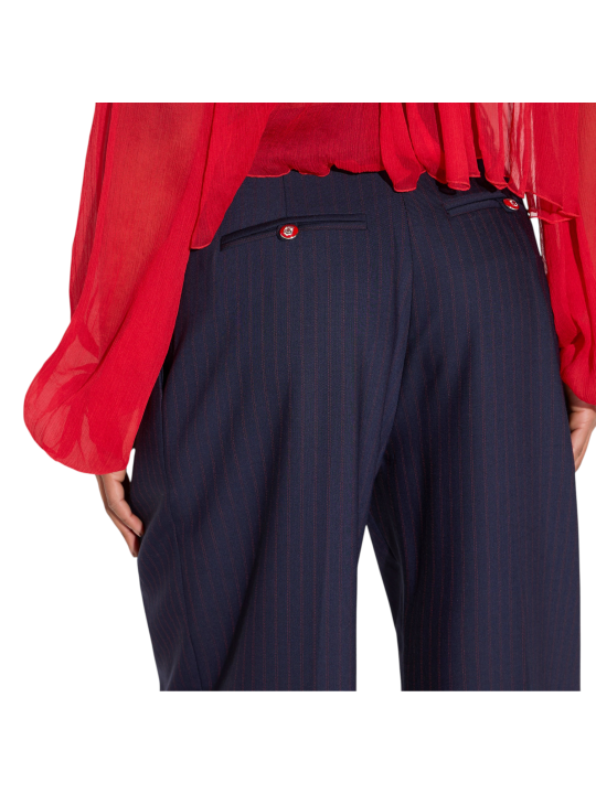 Pantalon pince large navy rayé rouge Elisabetta Franchi Femme PA176 6382 F09 boutique Strasbourg vêtement mode store