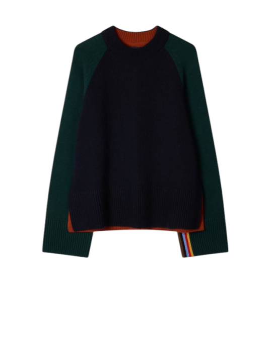 Pull Paul Smith patch vert bleu rouille Baya poignet Barbour femme LKN W1R-L1865-WNY73-49 boutique Strasbourg vêtement collab f