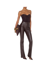 Pantalon cuir éco chocolat bootcut Elisabetta Franchi Femme PA188 4340 EV9 boutique Strasbourg vêtement mode store look
