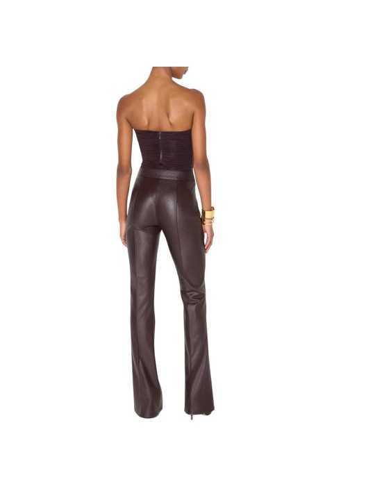 Pantalon cuir éco chocolat bootcut Elisabetta Franchi Femme PA188 4340 EV9 boutique Strasbourg vêtement mode store back