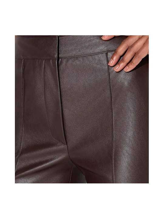 Pantalon cuir éco chocolat bootcut Elisabetta Franchi Femme PA188 4340 EV9 boutique Strasbourg vêtement mode store détail