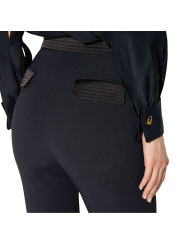 Pantalon bootcut tech noir ceinture satin Elisabetta Franchi Femme PA193 4421 110 boutique Strasbourg vêtement mode store zoom