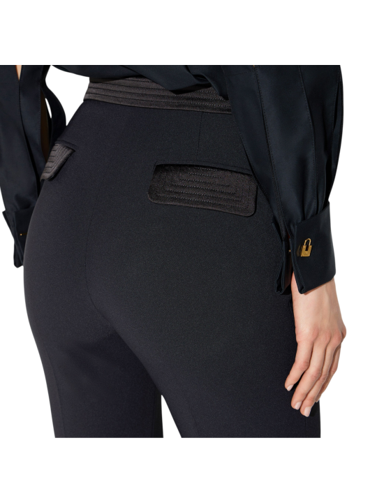 Pantalon bootcut tech noir ceinture satin Elisabetta Franchi Femme PA193 4421 110 boutique Strasbourg vêtement mode store zoom