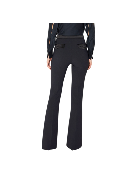 Pantalon bootcut tech noir ceinture satin Elisabetta Franchi Femme PA193 4421 110 boutique Strasbourg vêtement mode store dos