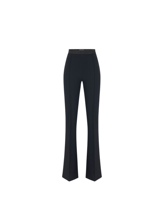 Pantalon bootcut tech noir ceinture satin Elisabetta Franchi Femme PA193 4421 110 boutique Strasbourg vêtement mode store flat