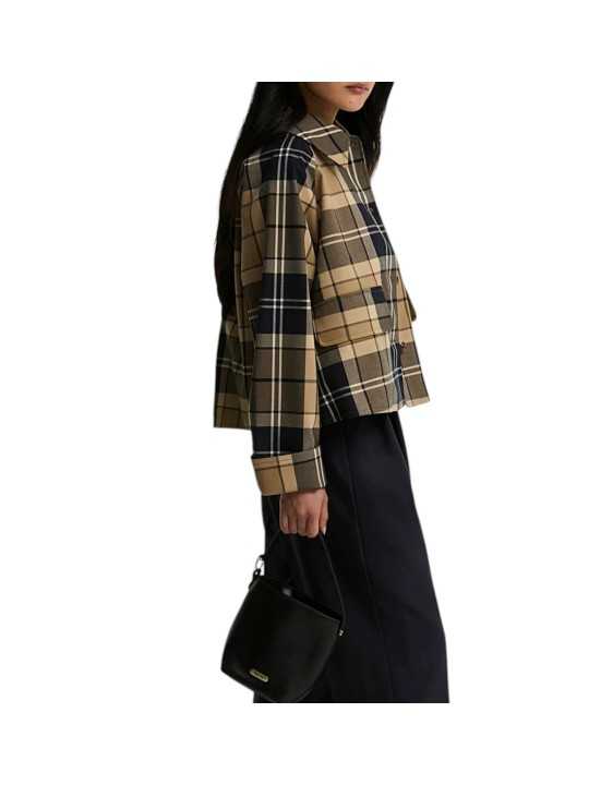 Trench Delilah court tartan beige écru navy Barbour femme LSP 0361 BE52 boutique Strasbourg vêtement store mode profil