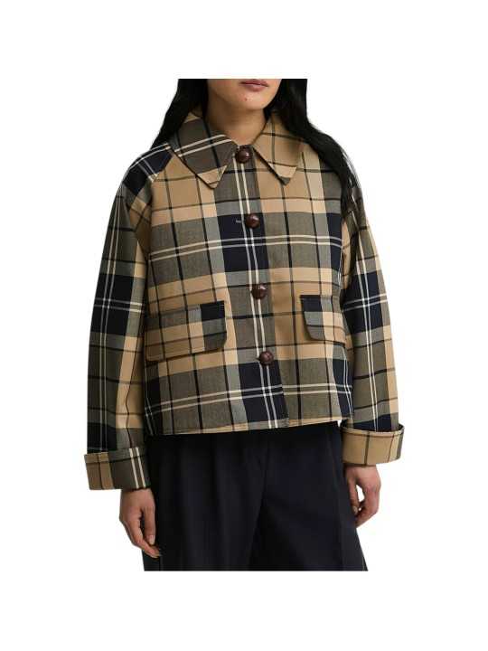 Trench Delilah court tartan beige écru navy Barbour femme LSP 0361 BE52 boutique Strasbourg vêtement store mode front