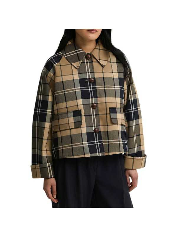 Trench Delilah court tartan beige écru navy Barbour femme LSP 0361 BE52 boutique Strasbourg vêtement store mode front
