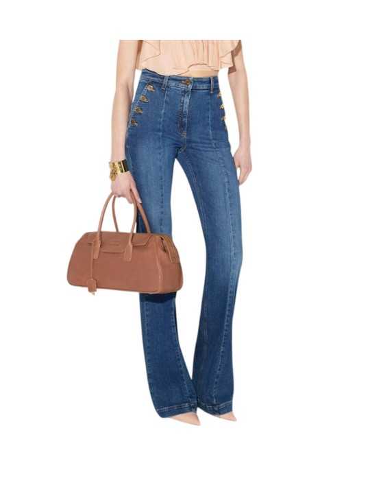Jeans flare à pont denim délavé Elisabetta Franchi Femme PJ12D 003693 139 boutique Strasbourg vêtement mode look