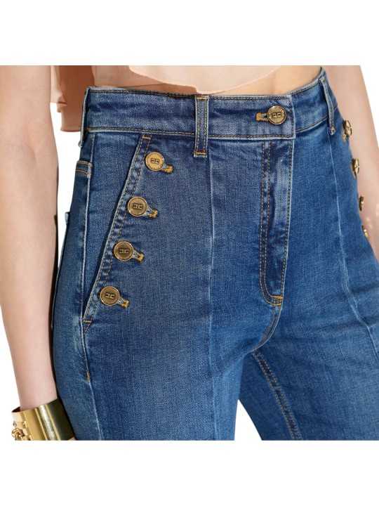 Jeans flare à pont denim délavé Elisabetta Franchi Femme PJ12D 003693 139 boutique Strasbourg vêtement mode détail