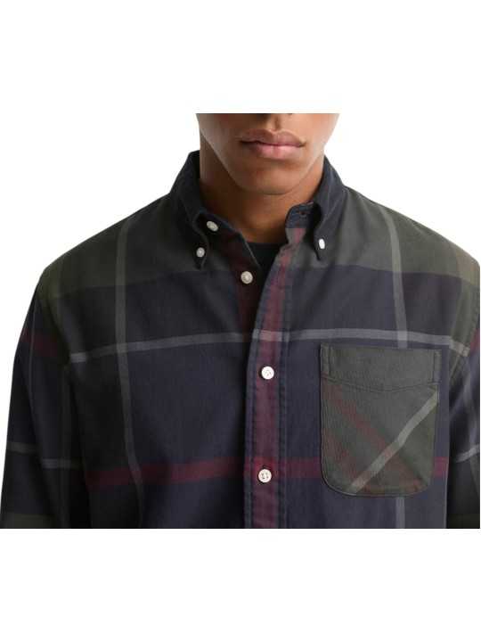 Chemise tartan shadow navy vert col velours Dunon Barbour homme MSH 5901 TN43 boutique Strasbourg vêtement store mode détail